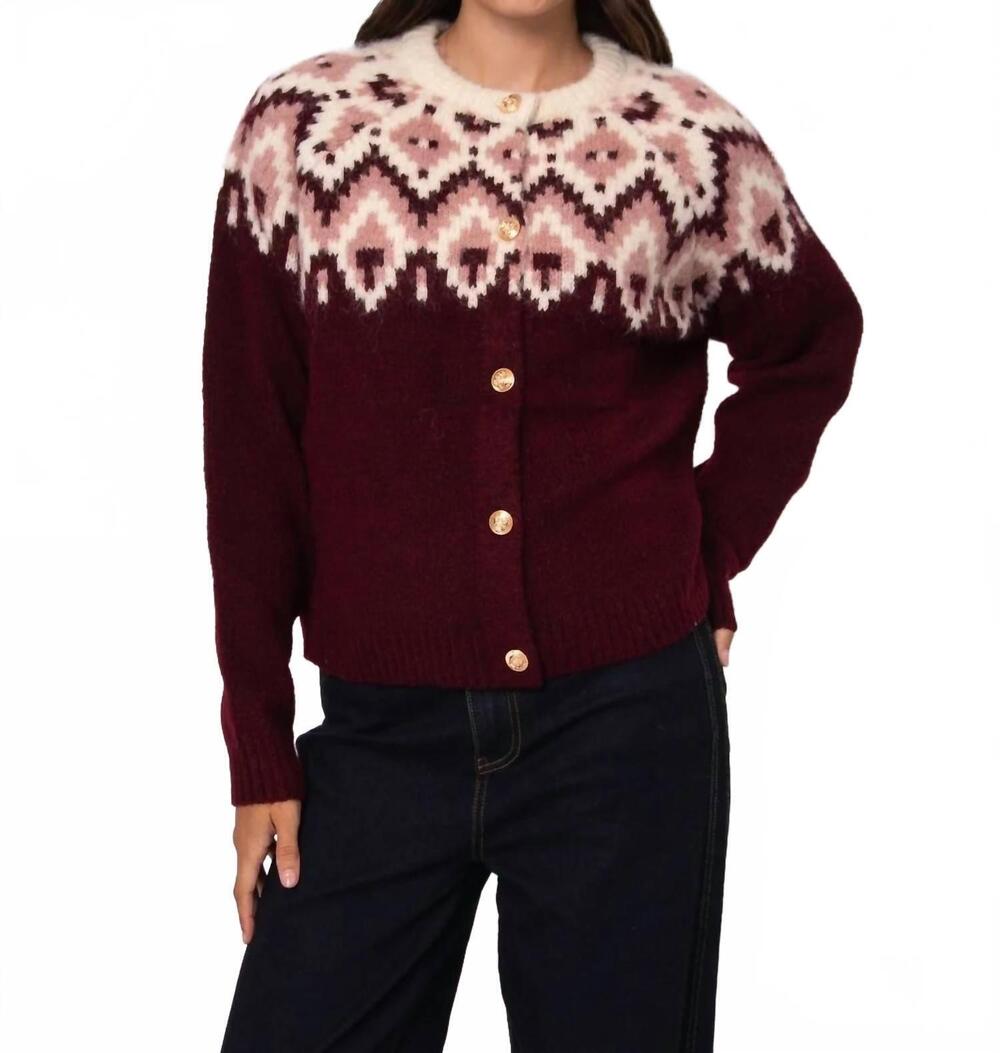 NEW RD STYLE fair isle cardigan in burgandy multi